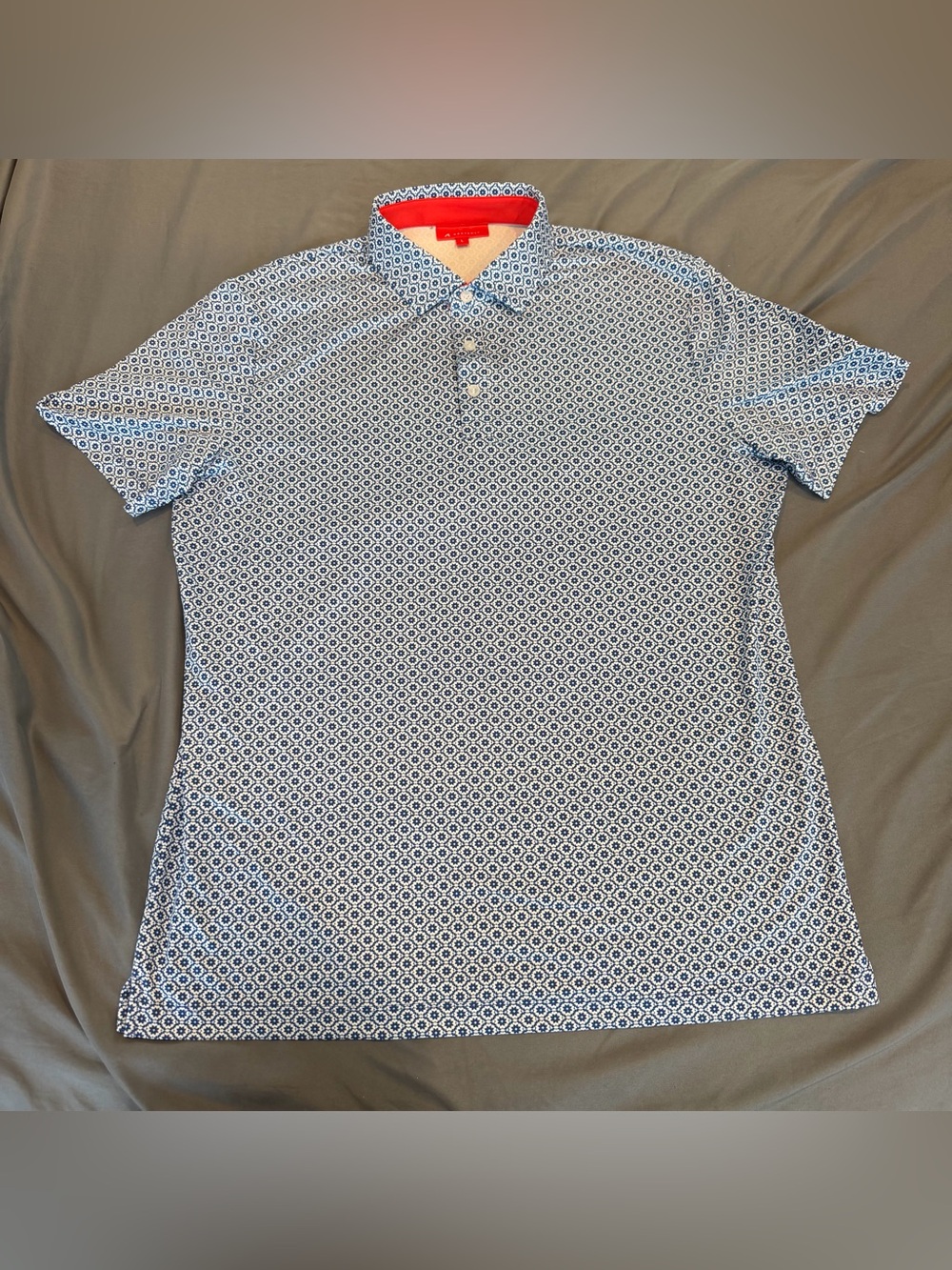 Redvanly Polo Shirt Mens Large Blue Print‎ Performance Golf Stretch Collar